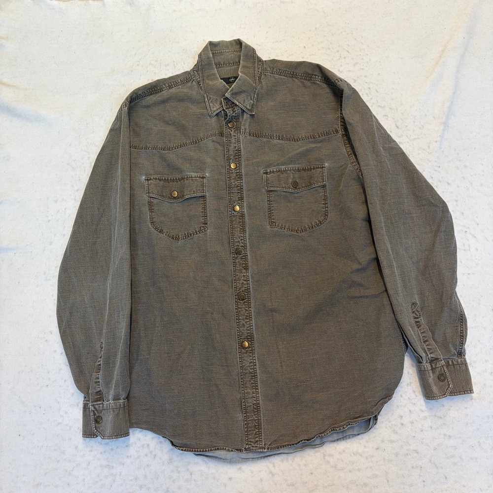 Zegna Sport Button Up Shirt Mens XL Brown Long Sleeve Cotton Snap Pockets
